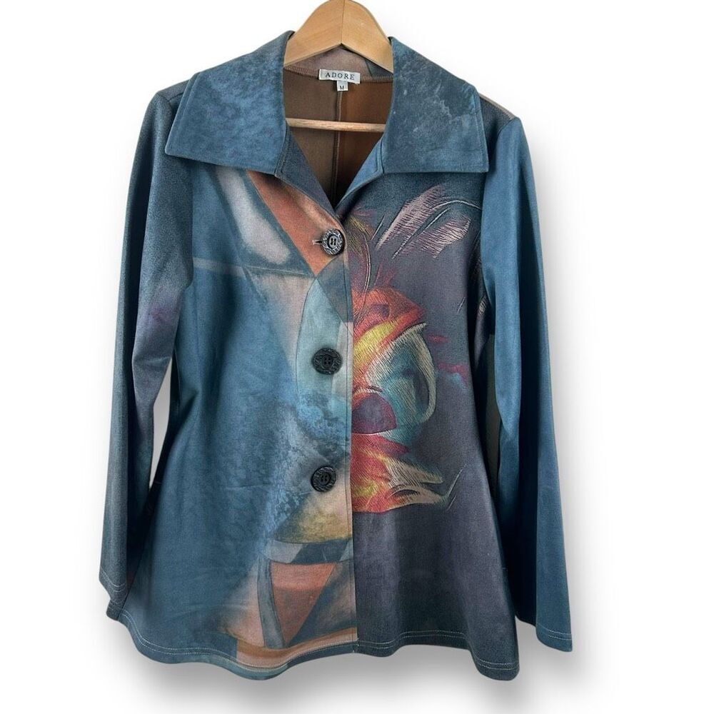 Adore Women's M Faux Suede Art To Wear Jacket Dark Jewel Tones Abstract Artsy
